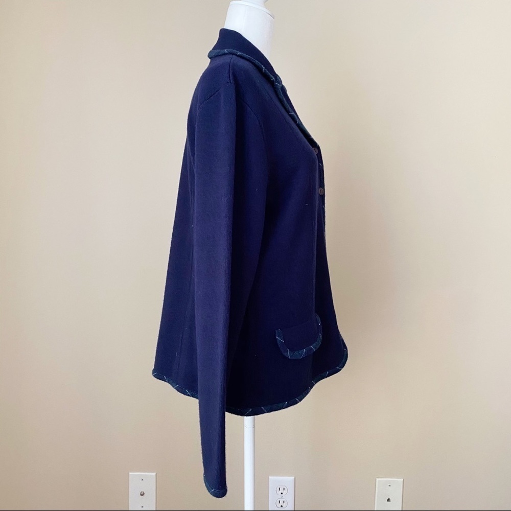 Pendleton Plaid Trim Wool Button Front Cardigan -L - image 2